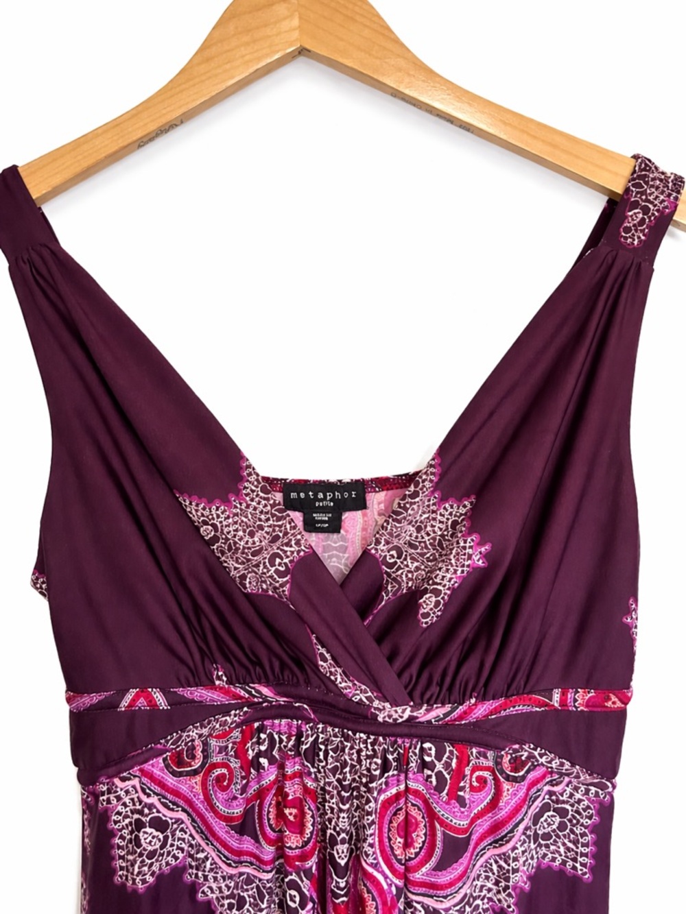 Boho Paisley Maxi Dress Petite Flowy Empire Waist Pink Purple - Picture 5 of 7